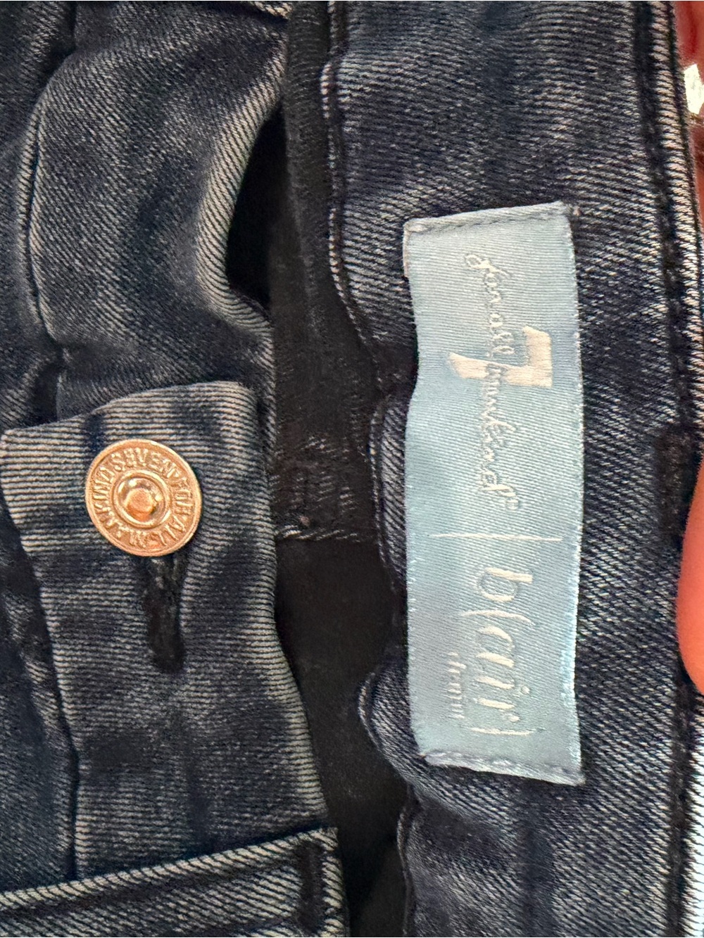 7 For All Mankind Dark Blue Denim Jeans - Branded Button Detail